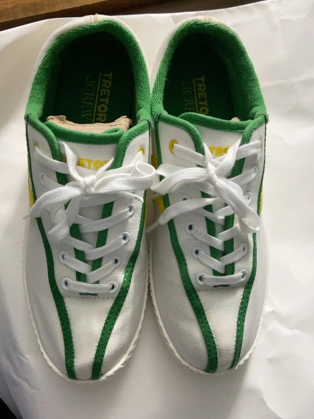J.Crew x Tretorn Green, White & Yellow Canvas Sneakers – Size 8.5